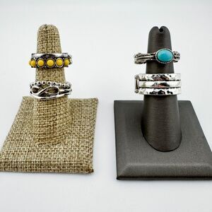 4 Vintage Stretch Rings Southwestern Western Retro Versatile Stone Infinity Set